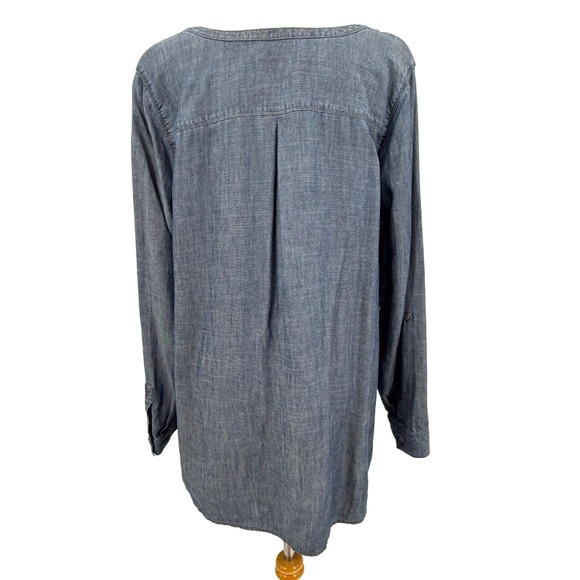 J Jill Denim Womens Chambray Top XL Blue Minimalist Linen Blend Capsule Wardrobe - Picture 7 of 9